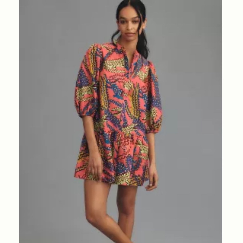 🐊NWT FARM RIO Long-Sleeve Printed Mini Dress SIZE S